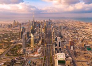 Dubai skyline and Sheikh Zayed Road for LLC company formation in Dubai.