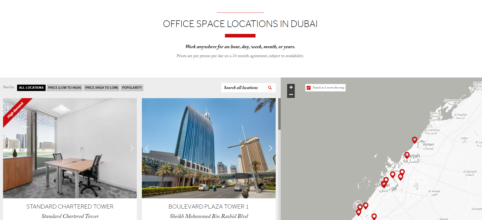 Screenshot of Regus- one of the top coworking spaces in Dubai.