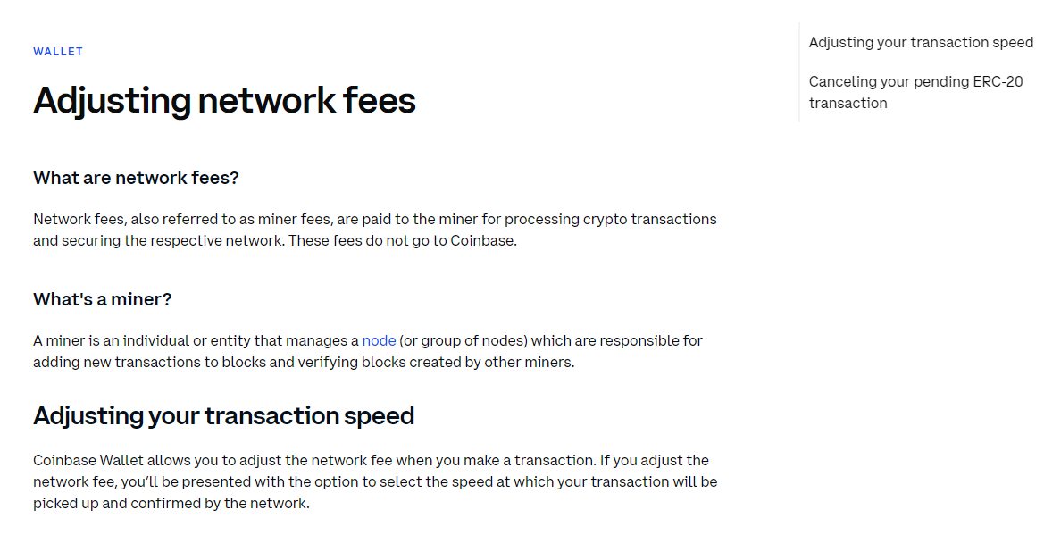 Screenshot of Coinbase fees, pricing and payment options.