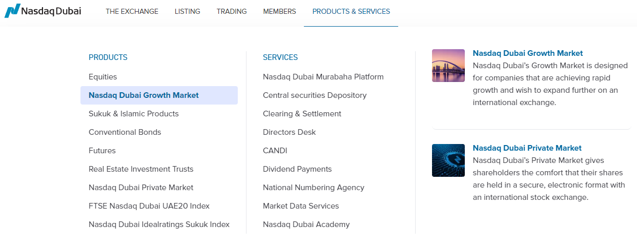 A screenshot ofNasdaq Dubai- a program helpful for trading in Dubai.