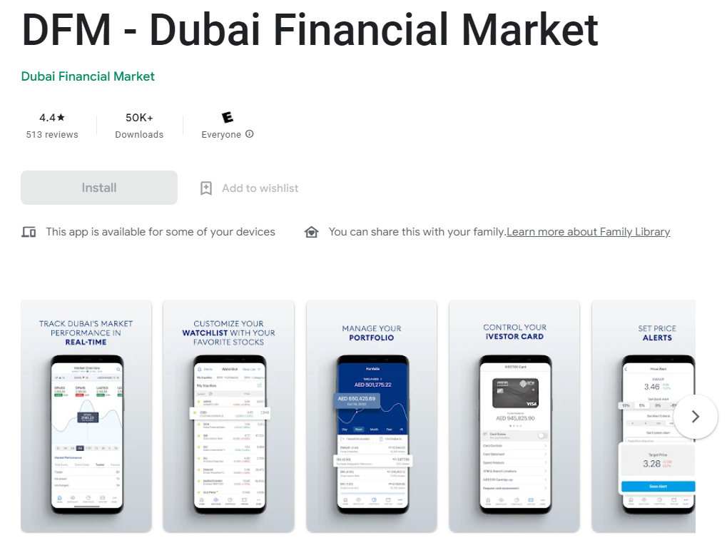 A screenshot of DFM, software used for trading in Dubai.