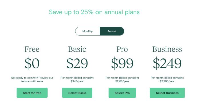 A screenshot of Teachable pricing options and payment plans.