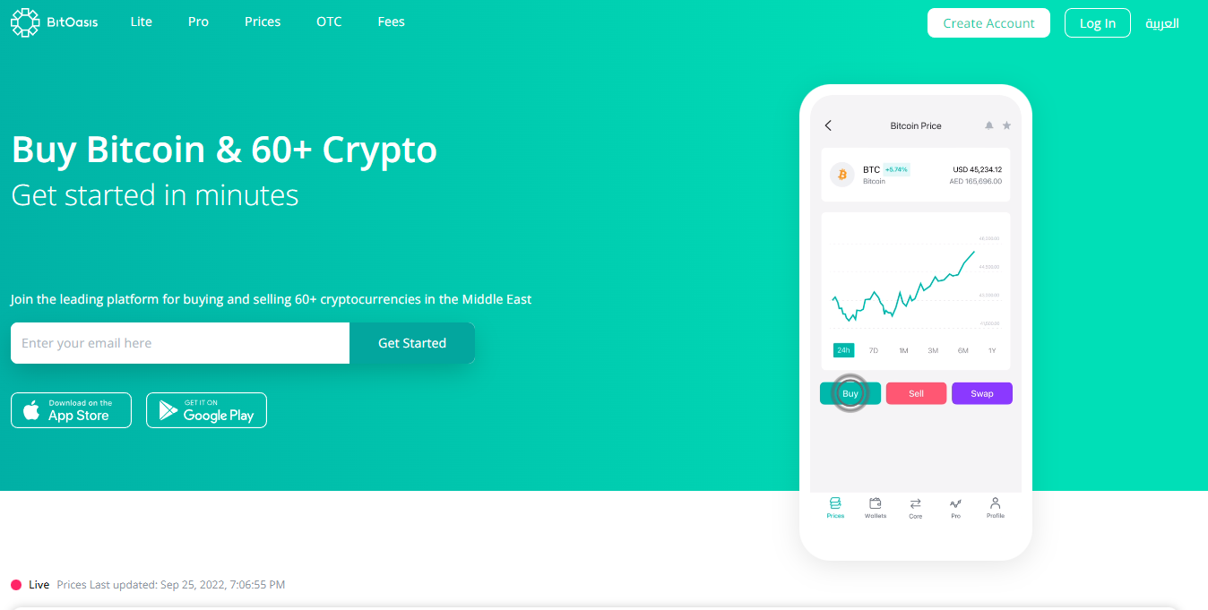 A screenshot of Bit Oasis- a contingent for the title of best crypto app in UAE