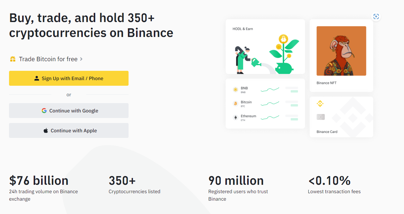 A screenshot of Binance- a contingent for the title of best crypto app in UAE
