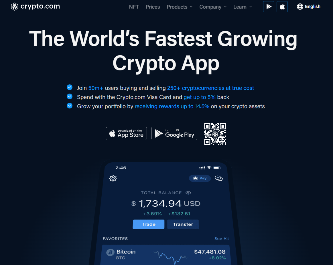 A screenshot of Crypto.com- a contingent for the title of best crypto app in UAE