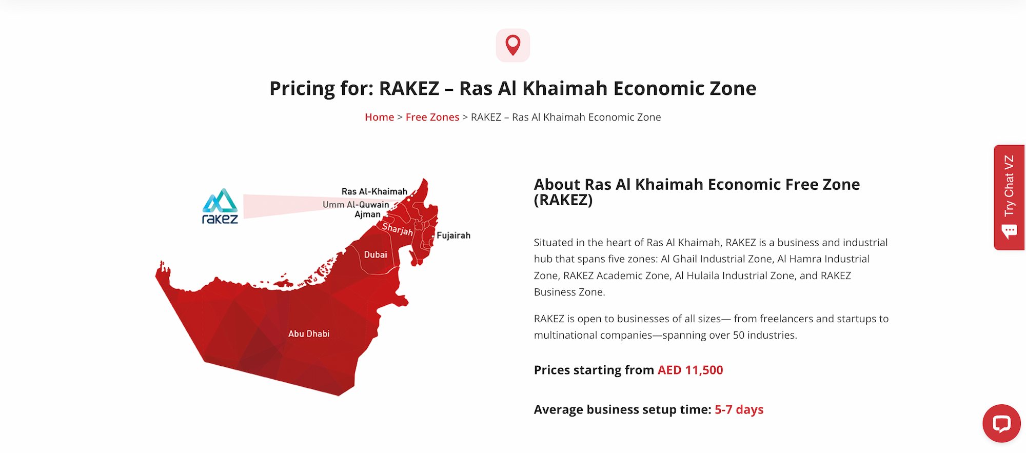 An overview and pricing information of the RAKEZ Free Zone.