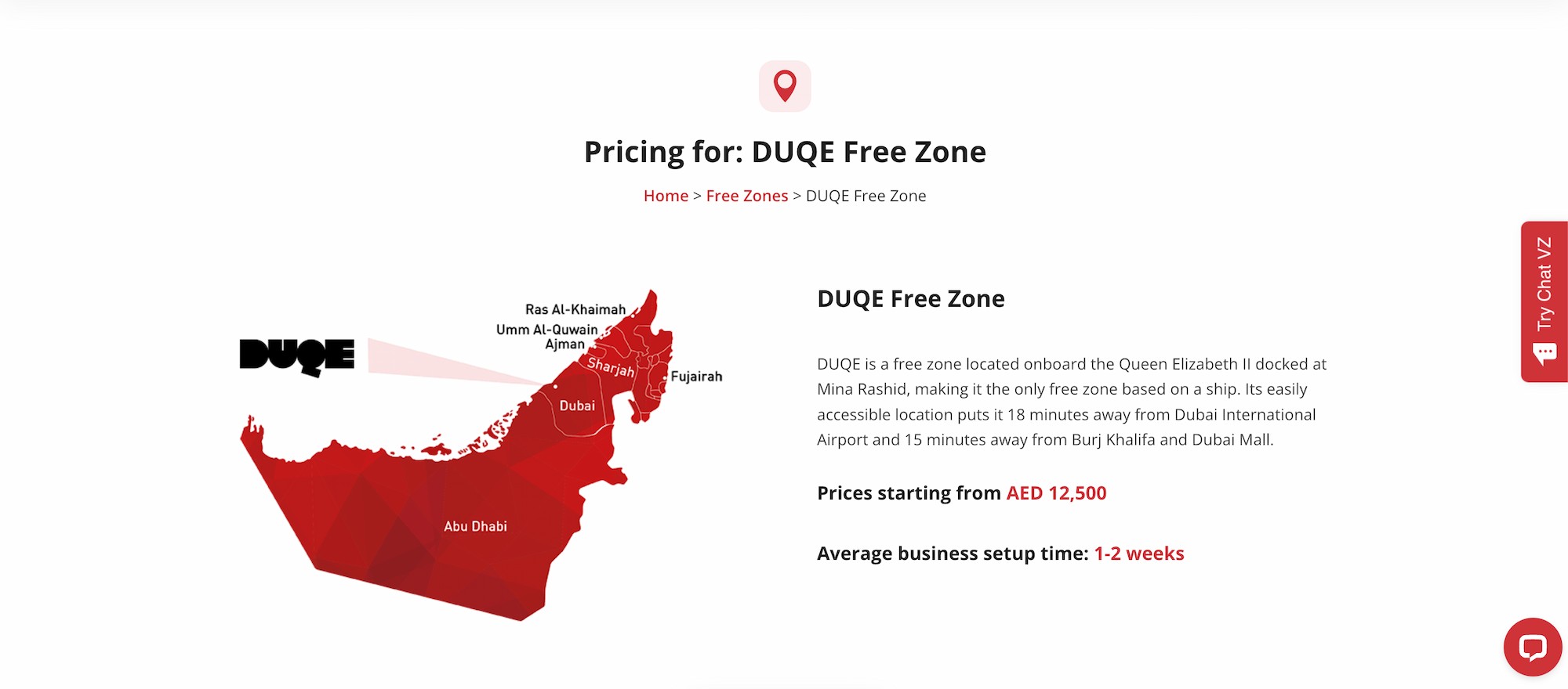 An overview and pricing information of the DUQE Free Zone.