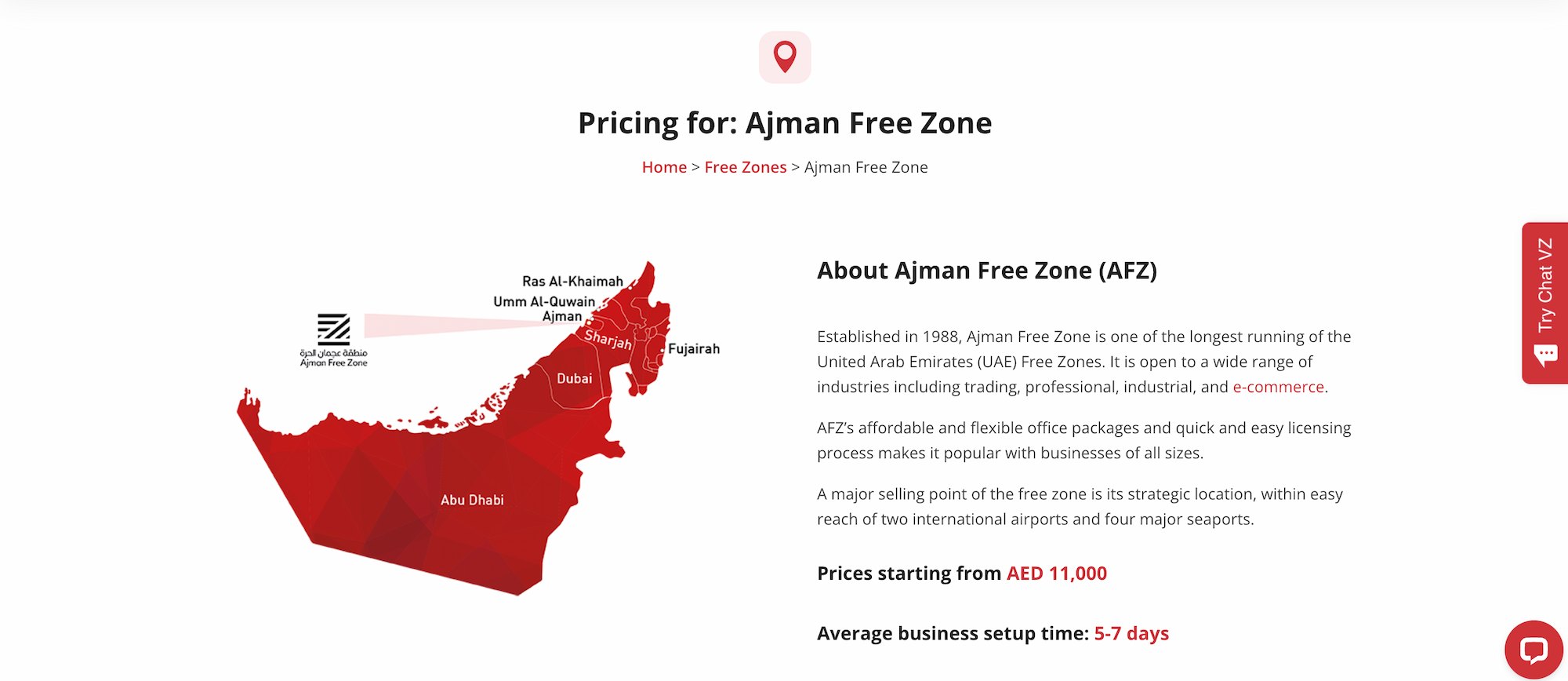 An overview and pricing information of the Ajman Free Zone.