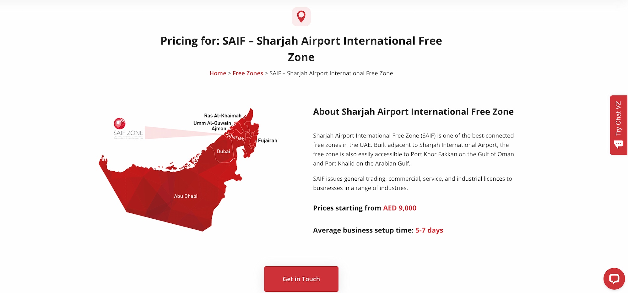An overview and pricing information of the SAIF Free Zone.
