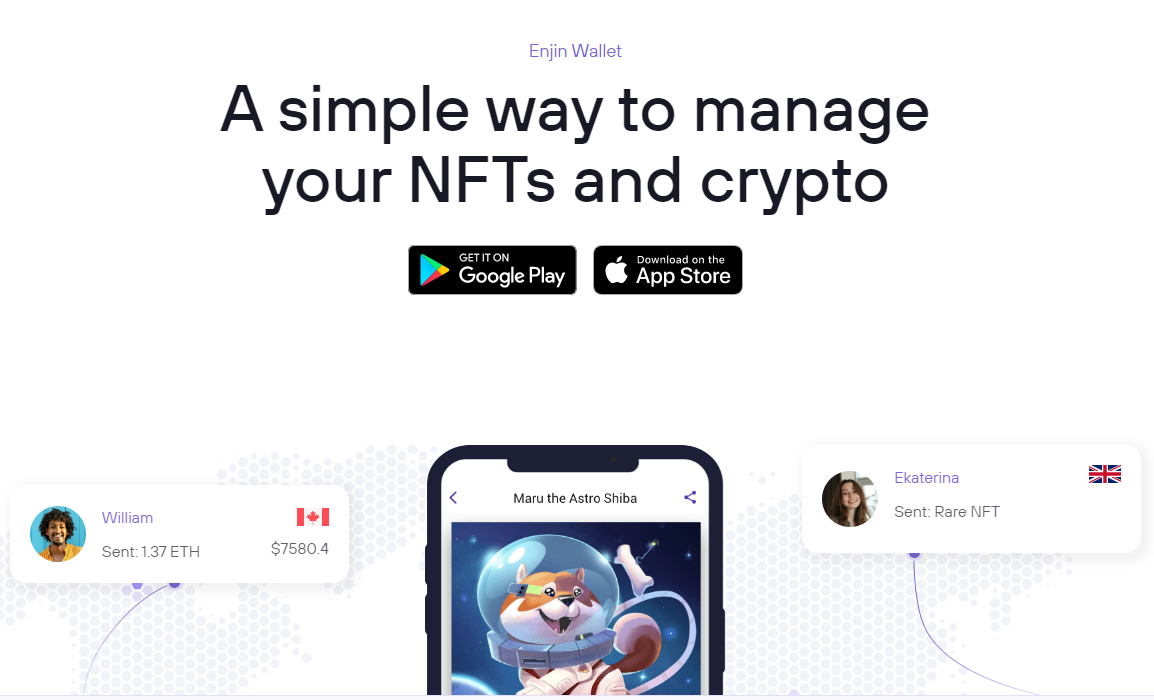 Screenshot of Enjin- a wallet app used for NFTs and Crypto.
