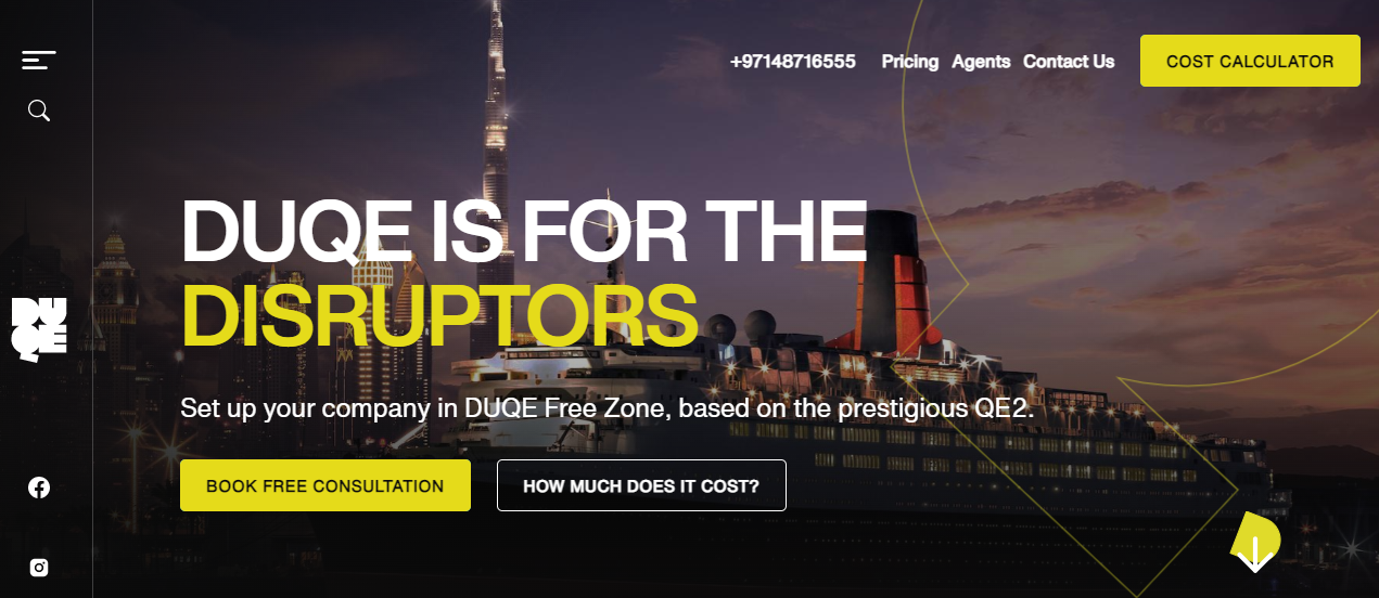 A screenshot of DUQE Free Zone- one of the cheapest free zone in UAE options.