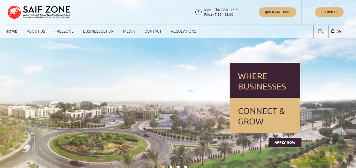 A screenshot of SAIF Zone- one of the cheapest free zone in UAE options.