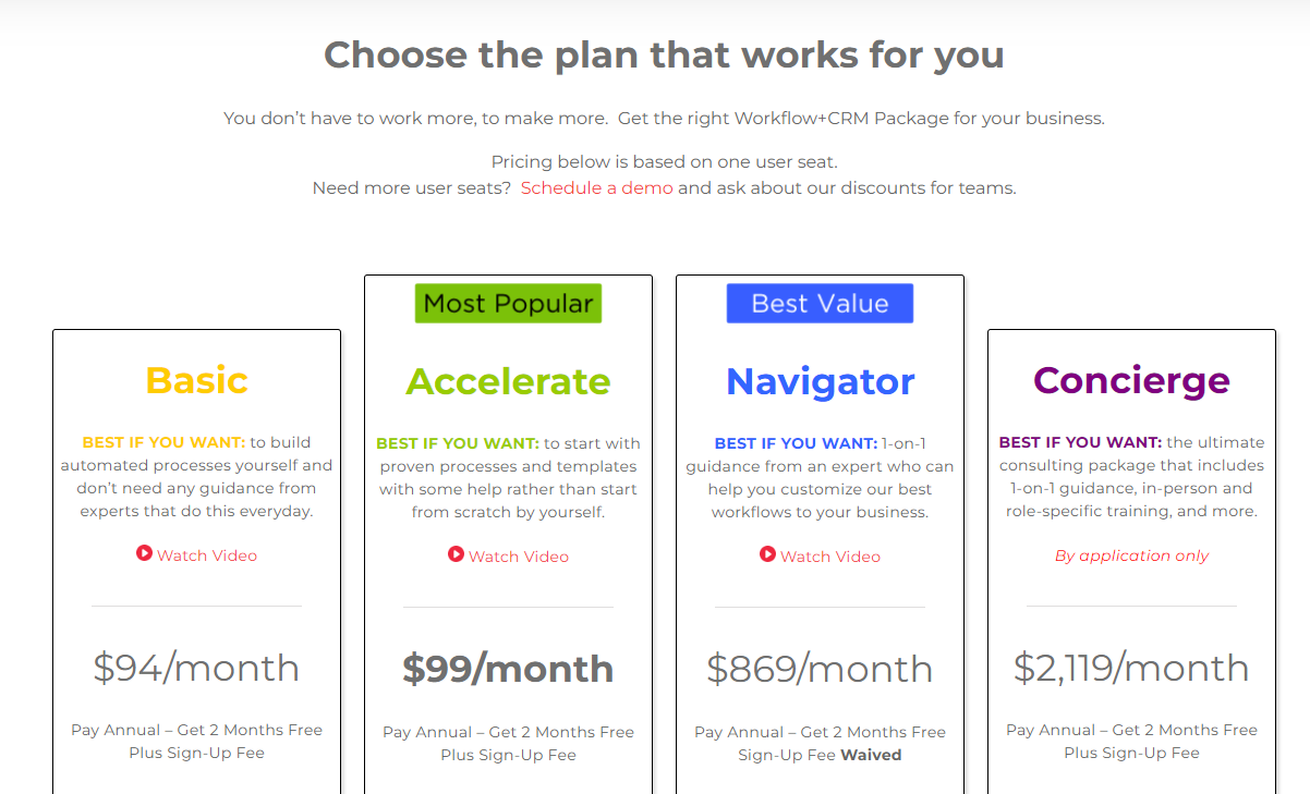 A screenshot of Realvolve pricing options.