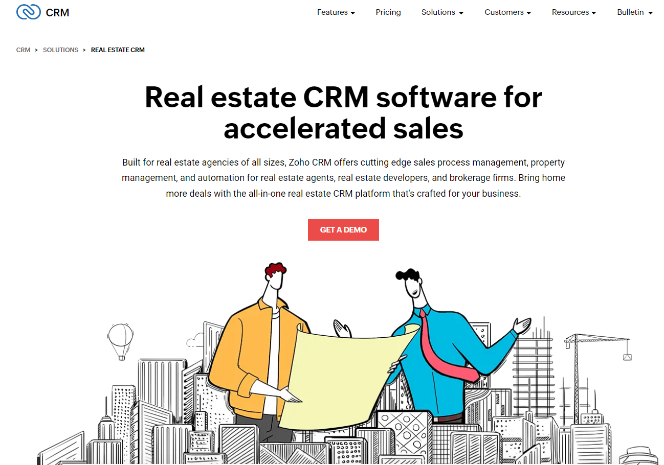 A screenshot of Zoho- one of the best Real Estate CRMs