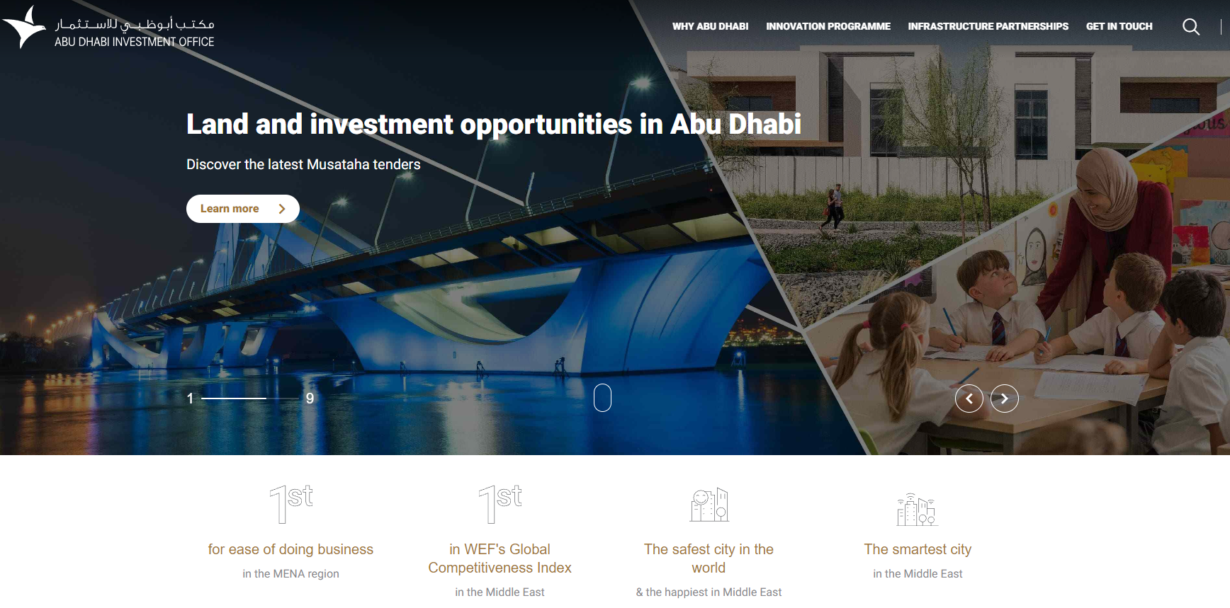 A screenshot of Land and investment opportunities in Abu Dhabi. 
