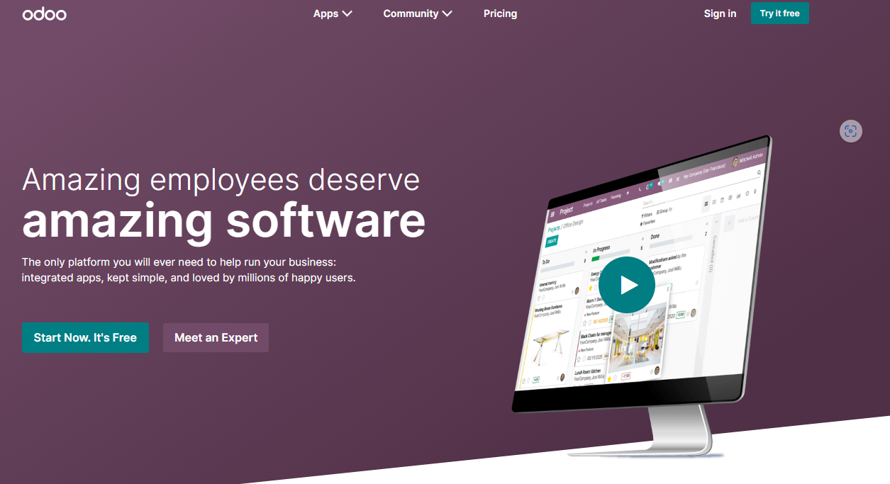 A screenshot of Odoo- The Best ERP Software in UAE for affordability.