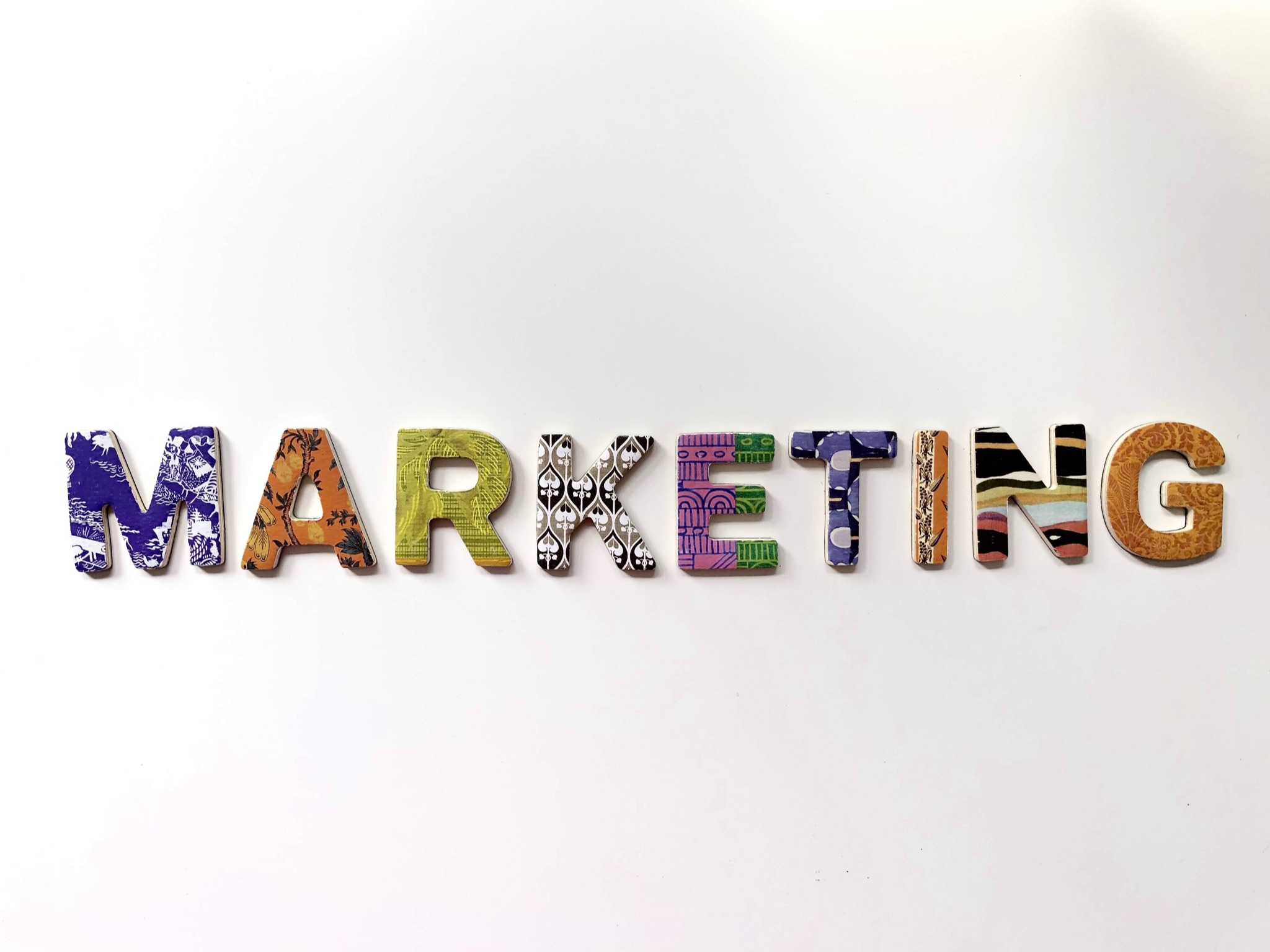 stock photo showing the word marketing written in decorative font