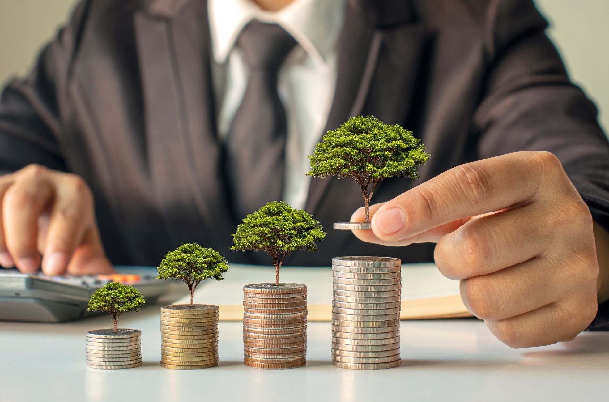 Stock Photo Showing Profitable Growth Coins And Tree