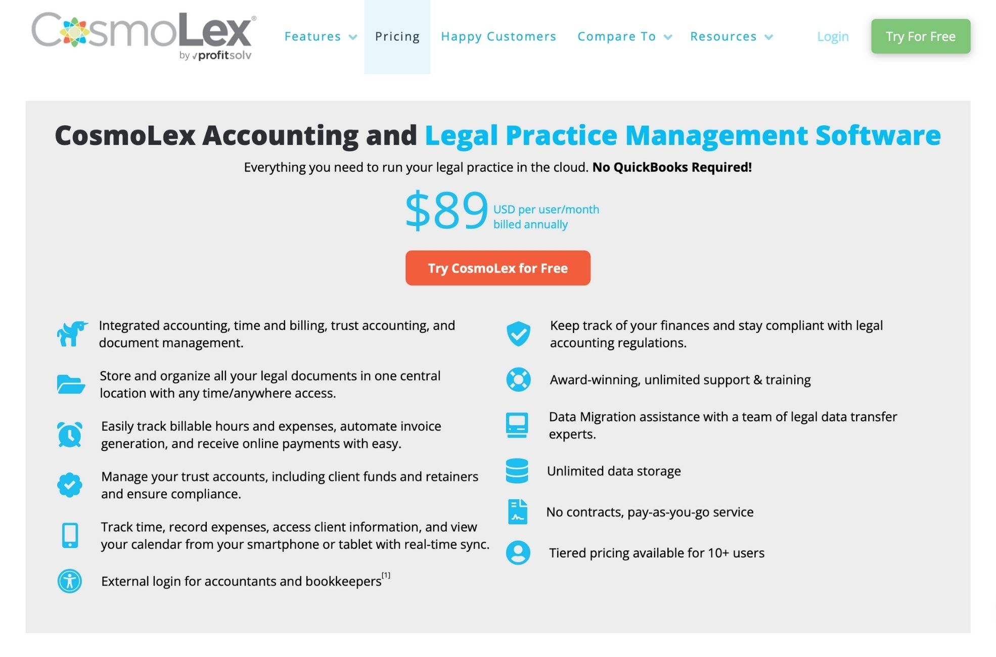 Screenshot Of CosmoLex Accounting Software Website 