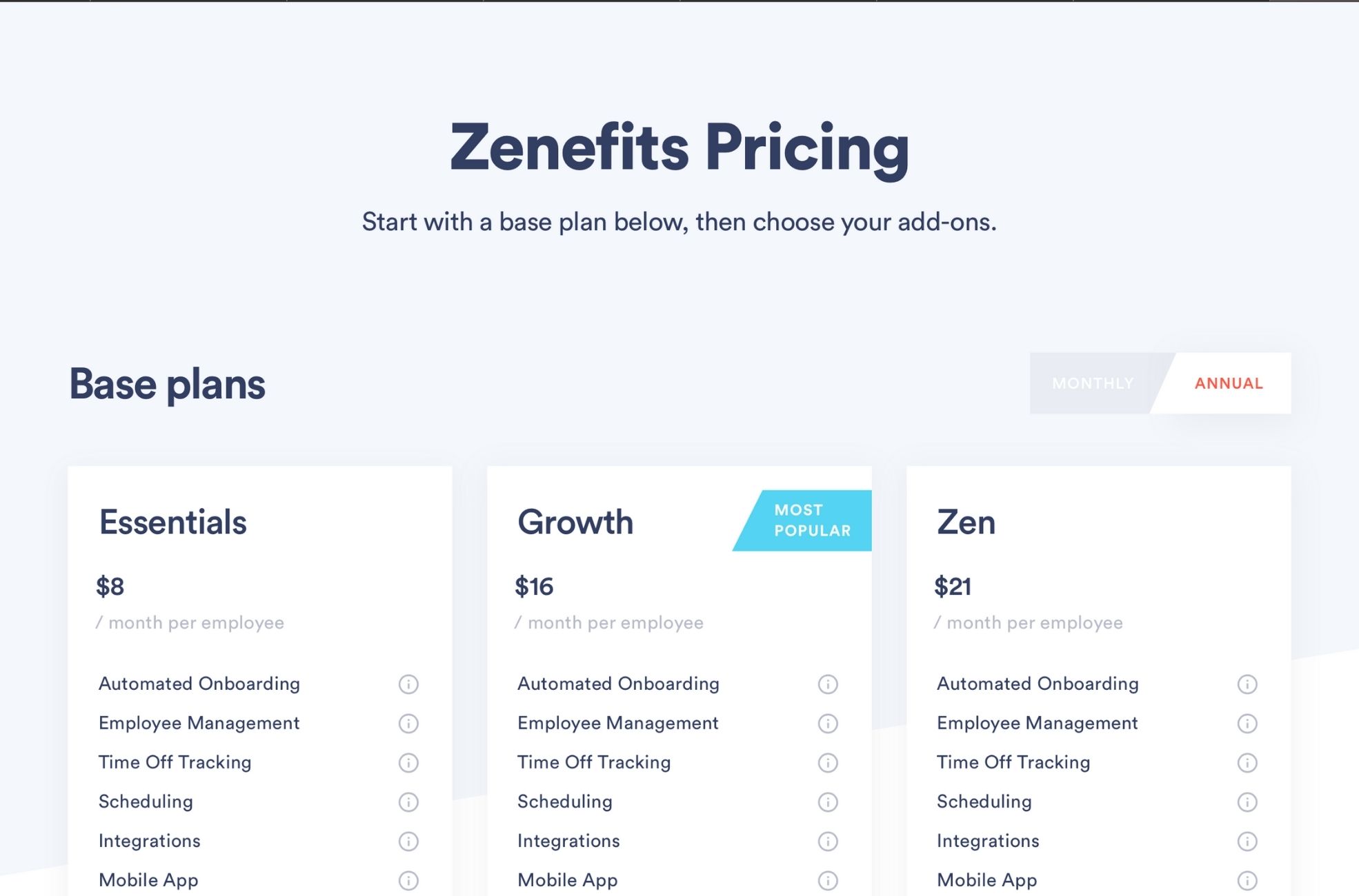 Screenshot Of Zenefits Pricing