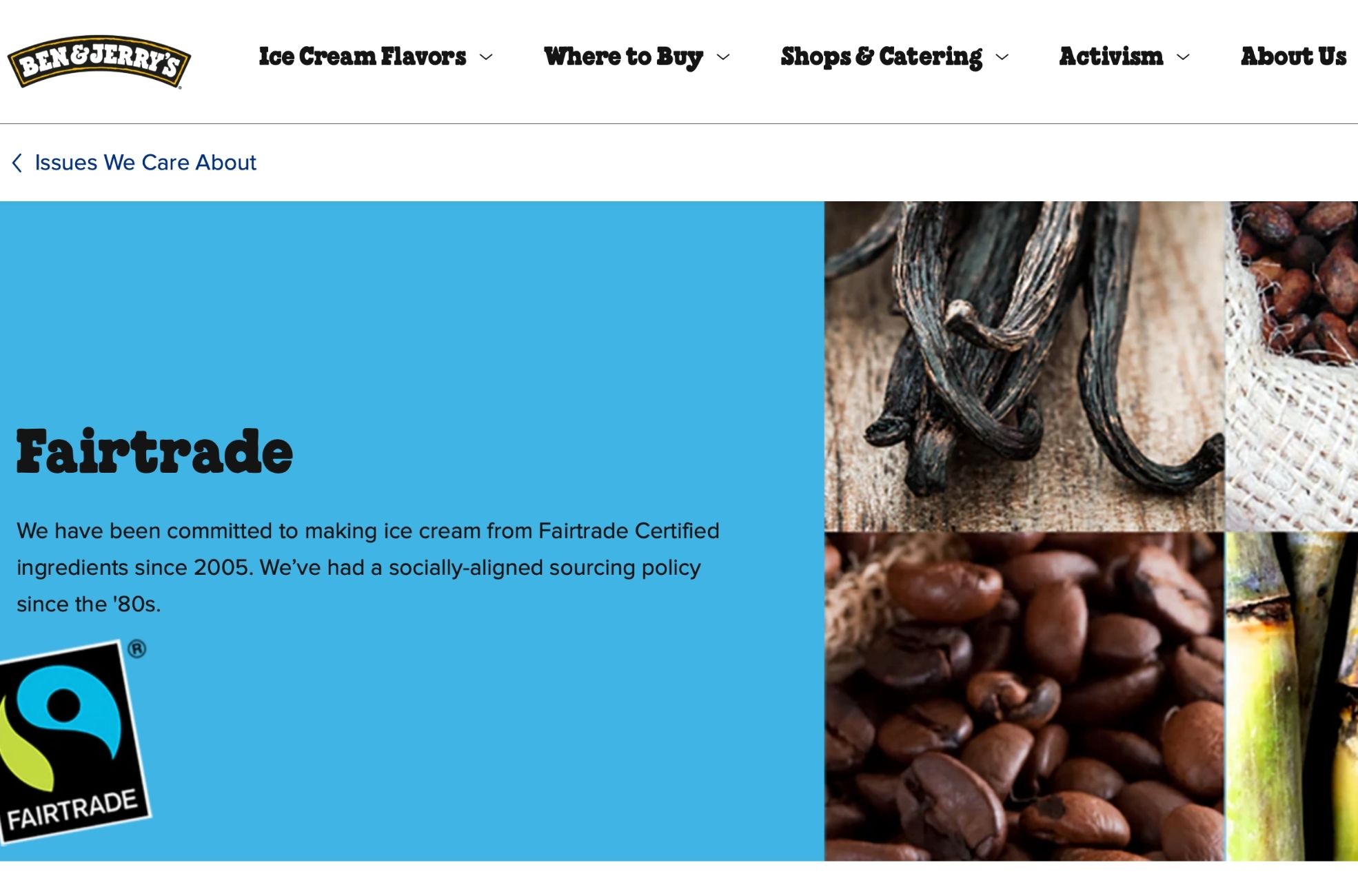 Screenshot Of Ben And Jerry's Fairtrade Ethical Business Program