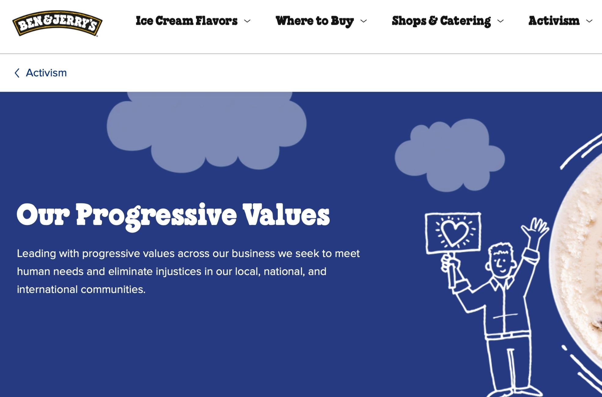 Screenshot Of Ben And Jerry's Progressive And Ethical Business Values