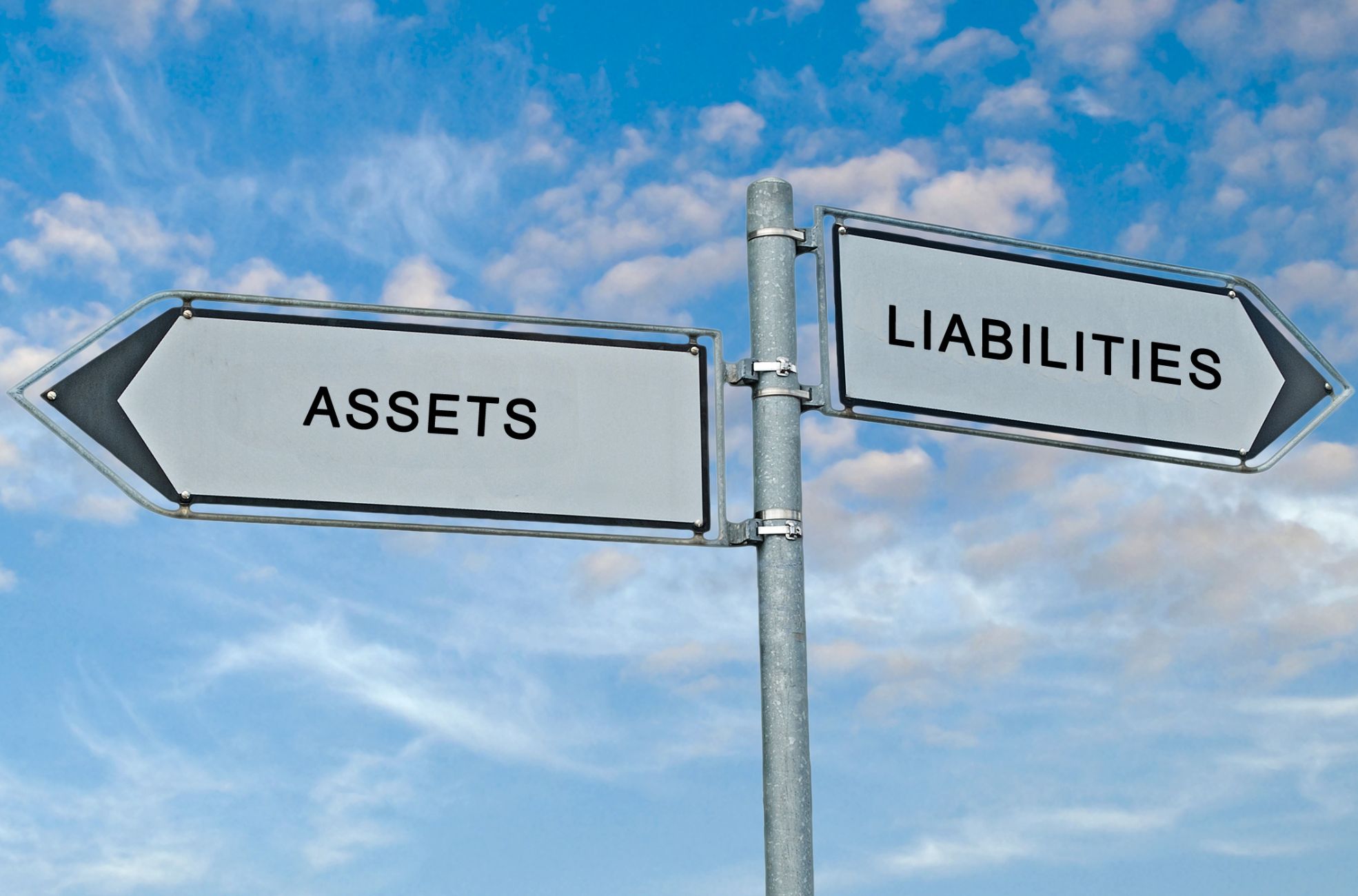 Crossroad Roadsigns Titled Assets And Liabilities 