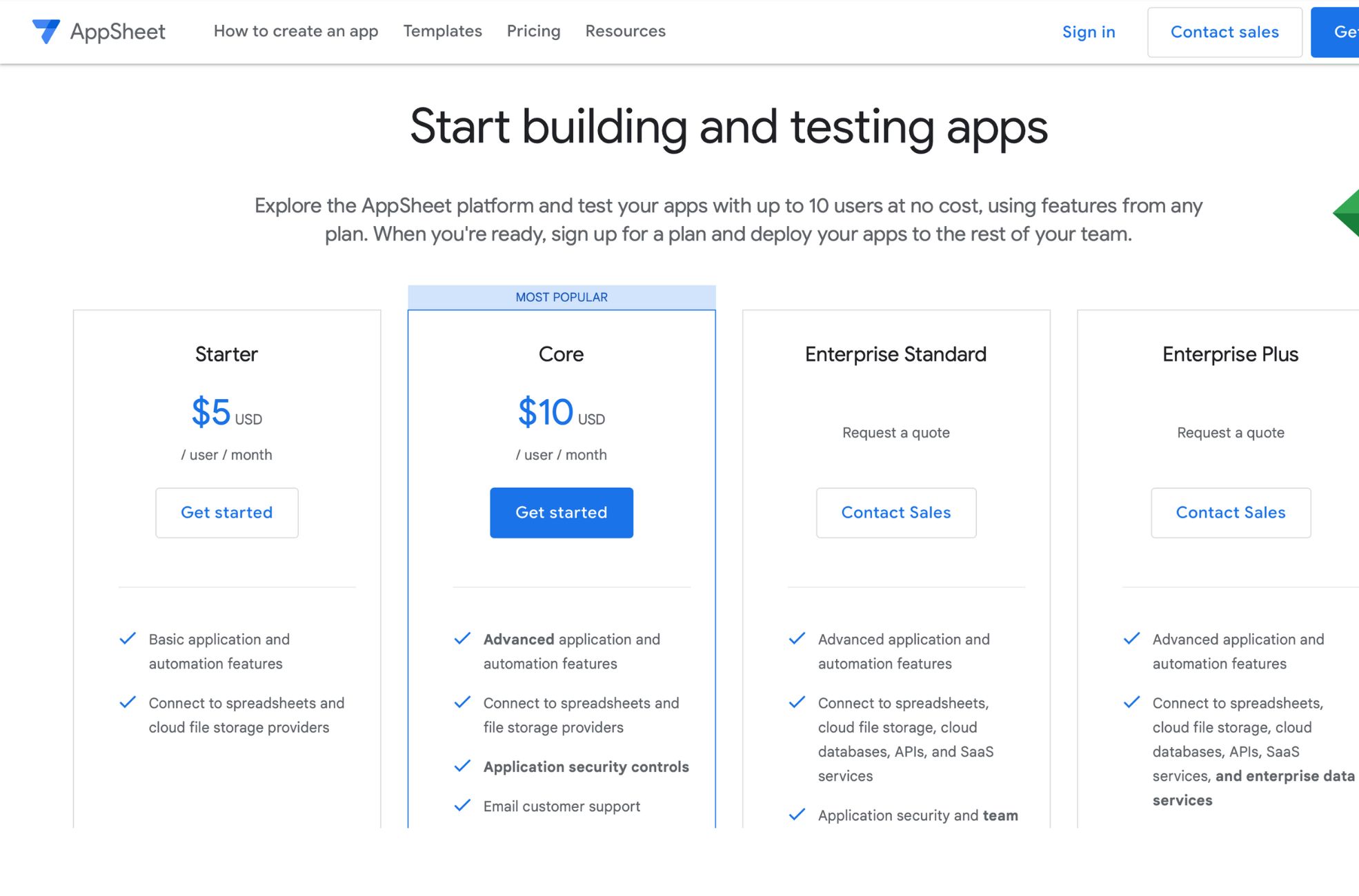 Screenshot Of Appsheet App Maker Pricing