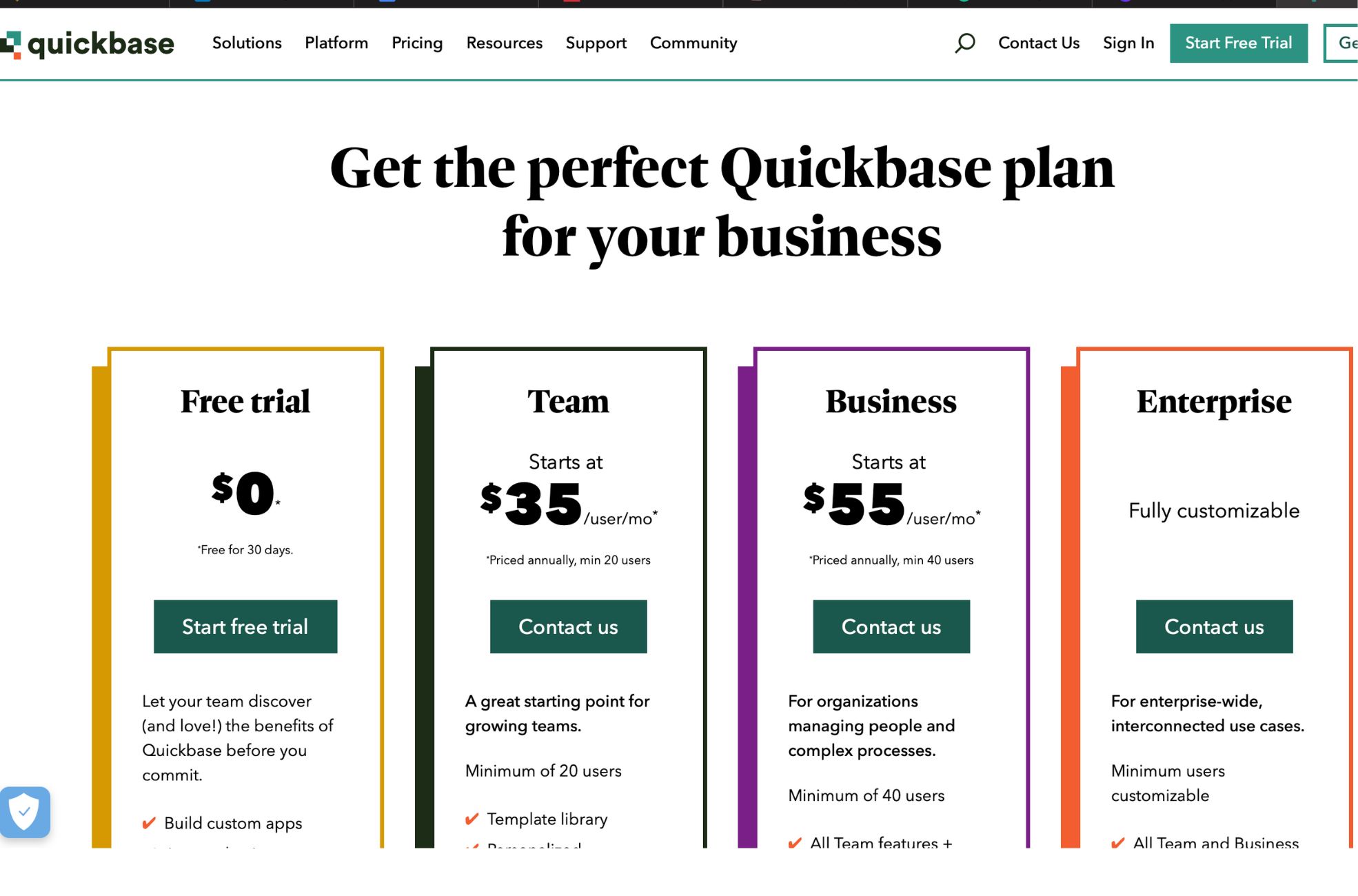 Screenshot of Quickbase App Maker Pricing