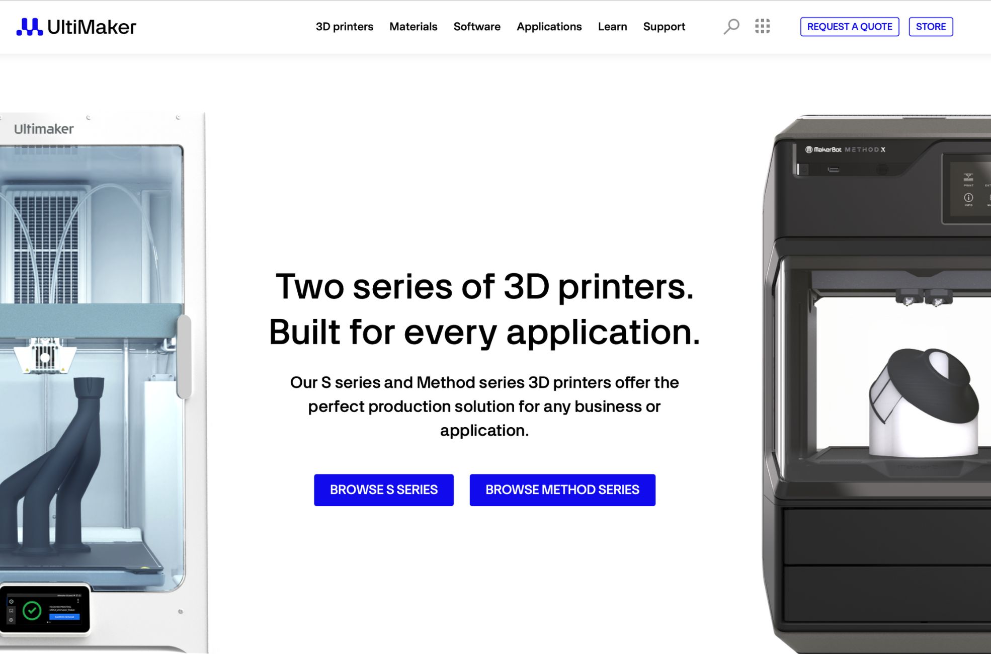 Screenshot Of UltiMaker 3D Printing Website