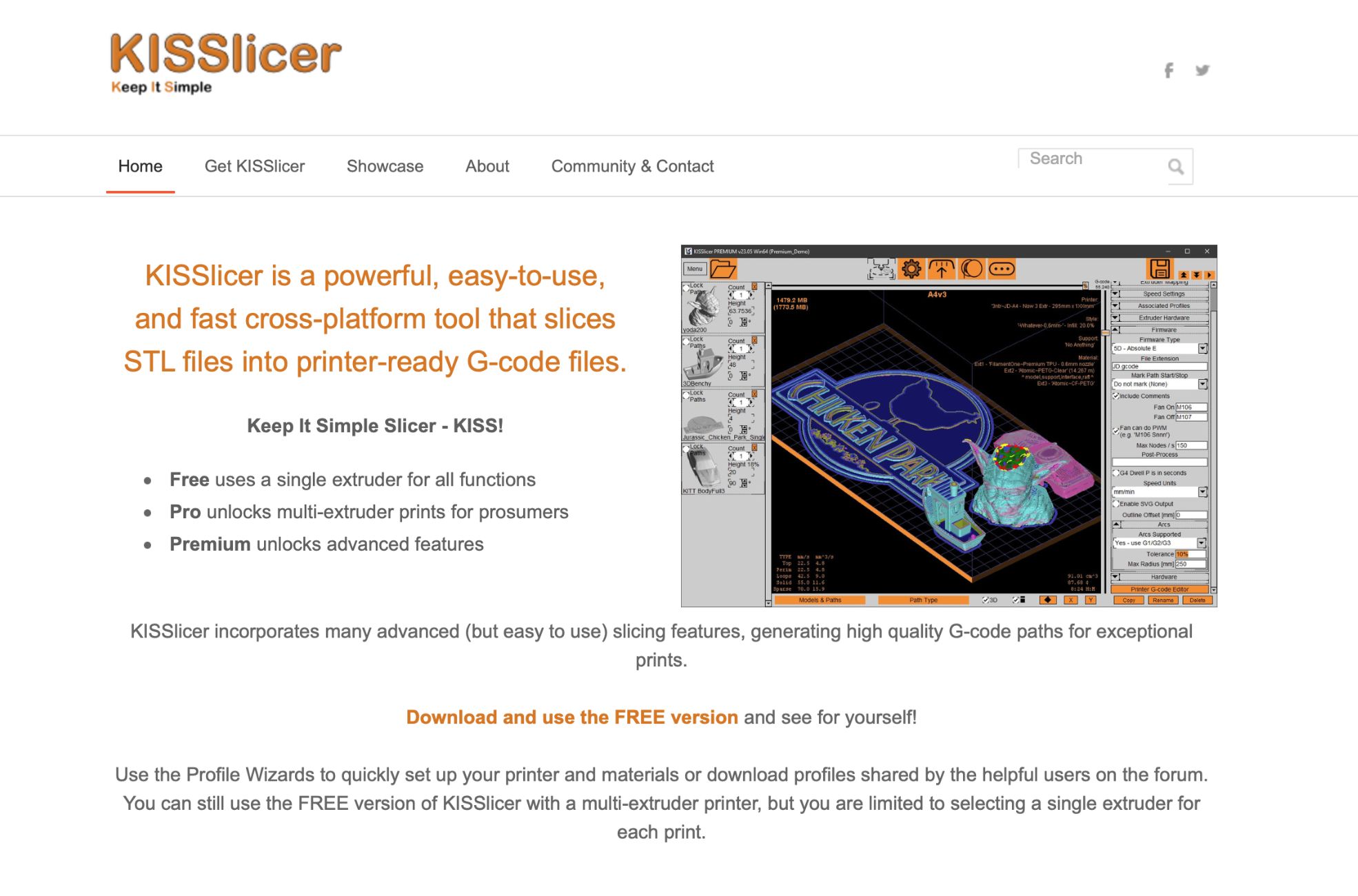 Screenshot Of Kisslicer 3D Printing Website
