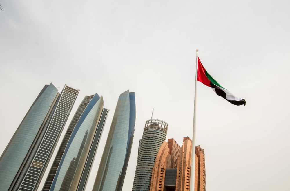 United Arab Emirates Flag With Buildings