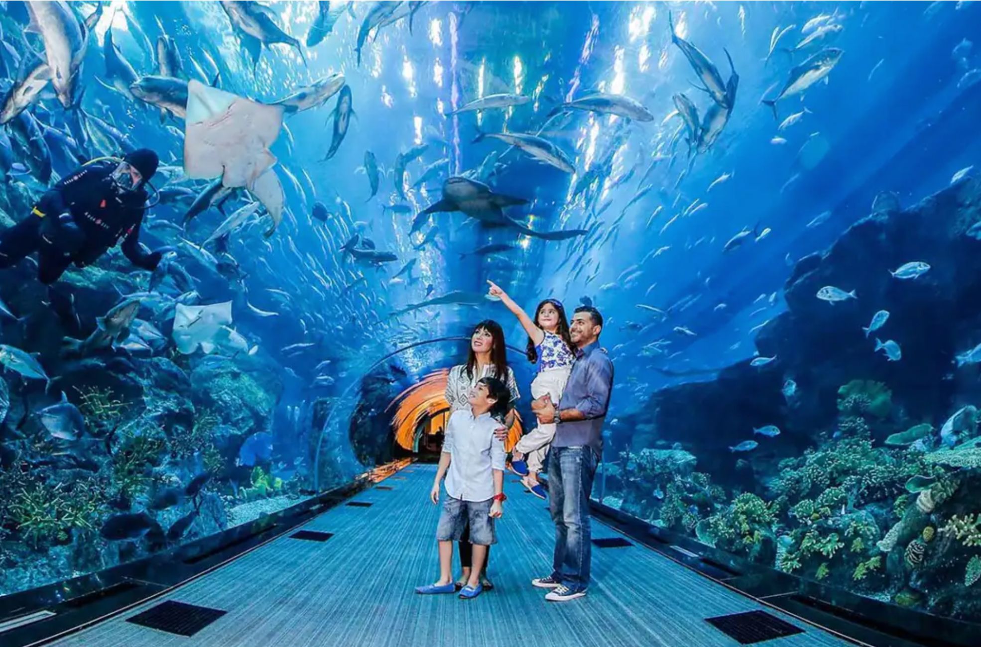 Family Enjoying Dubai Aquarium 