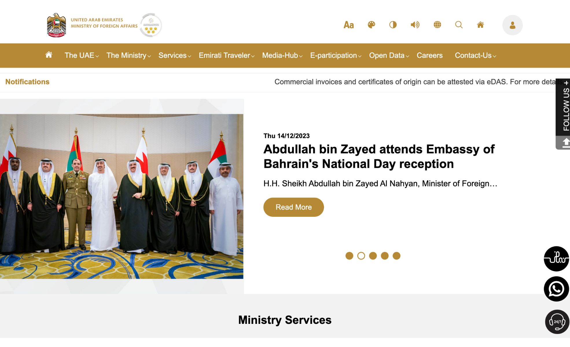 Screenshot Of MOFA Website UAE