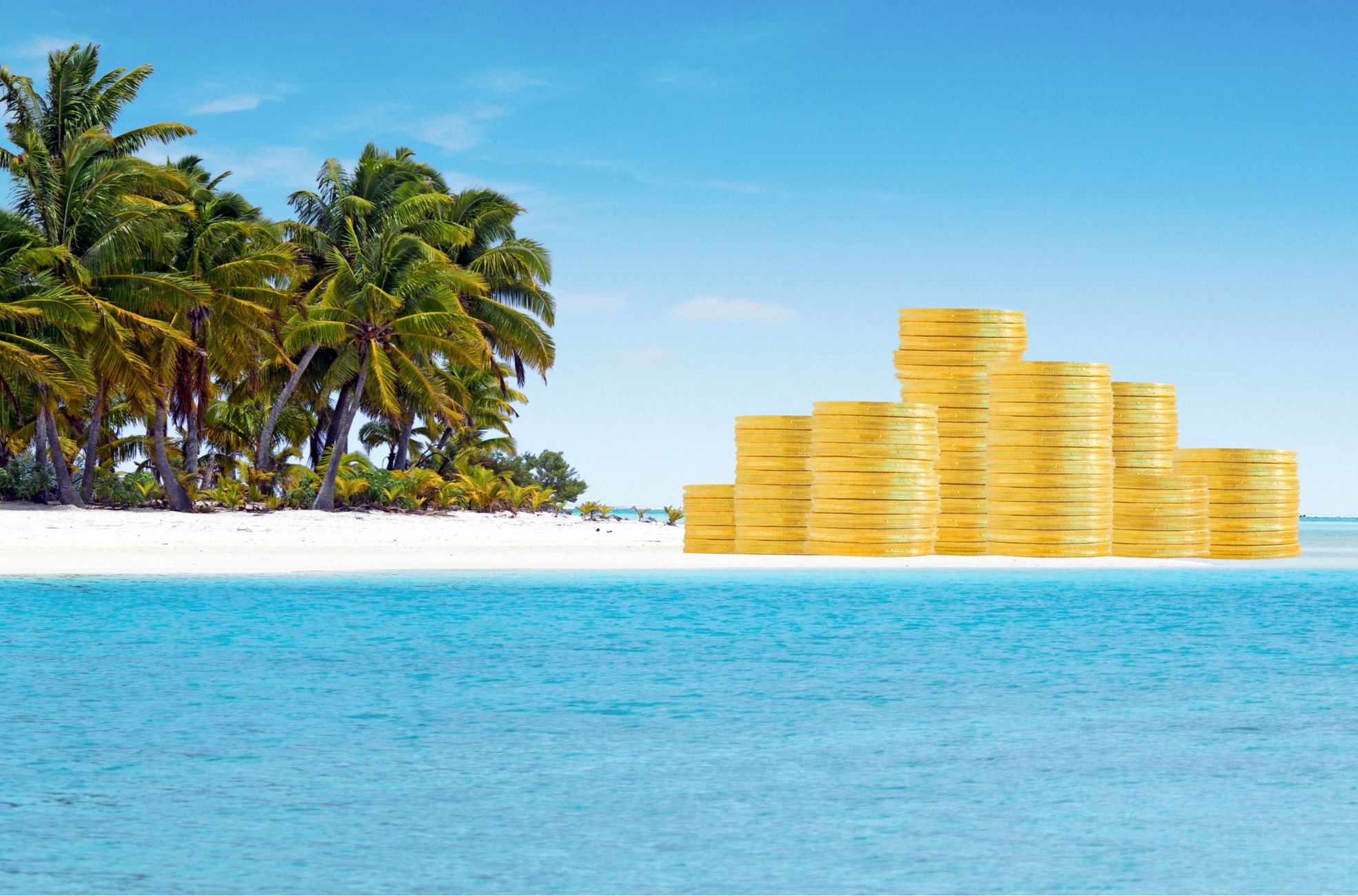 Island With Offshore Pile Of Coins