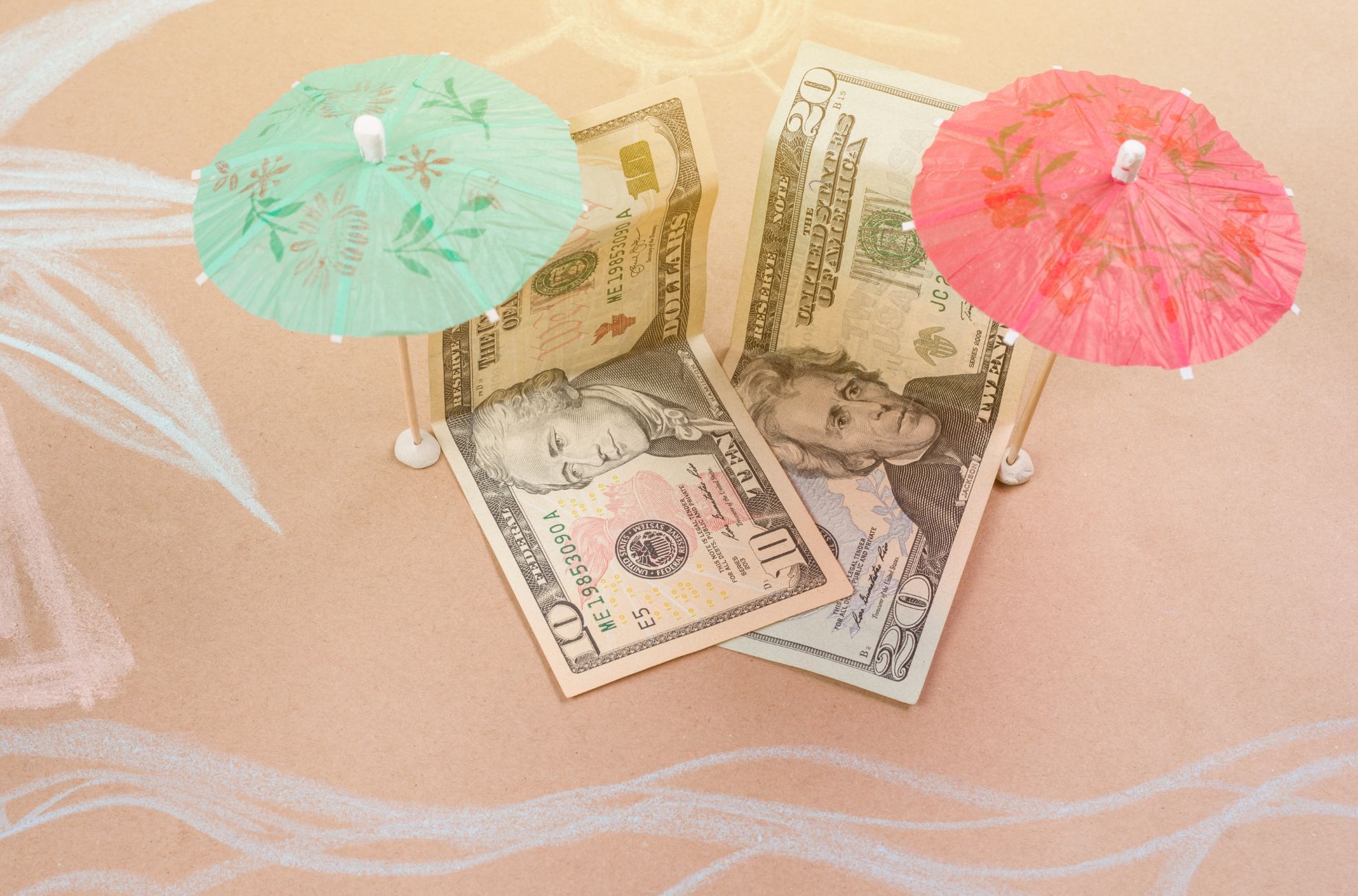 Bank Notes With Cocktail Umbrellas
