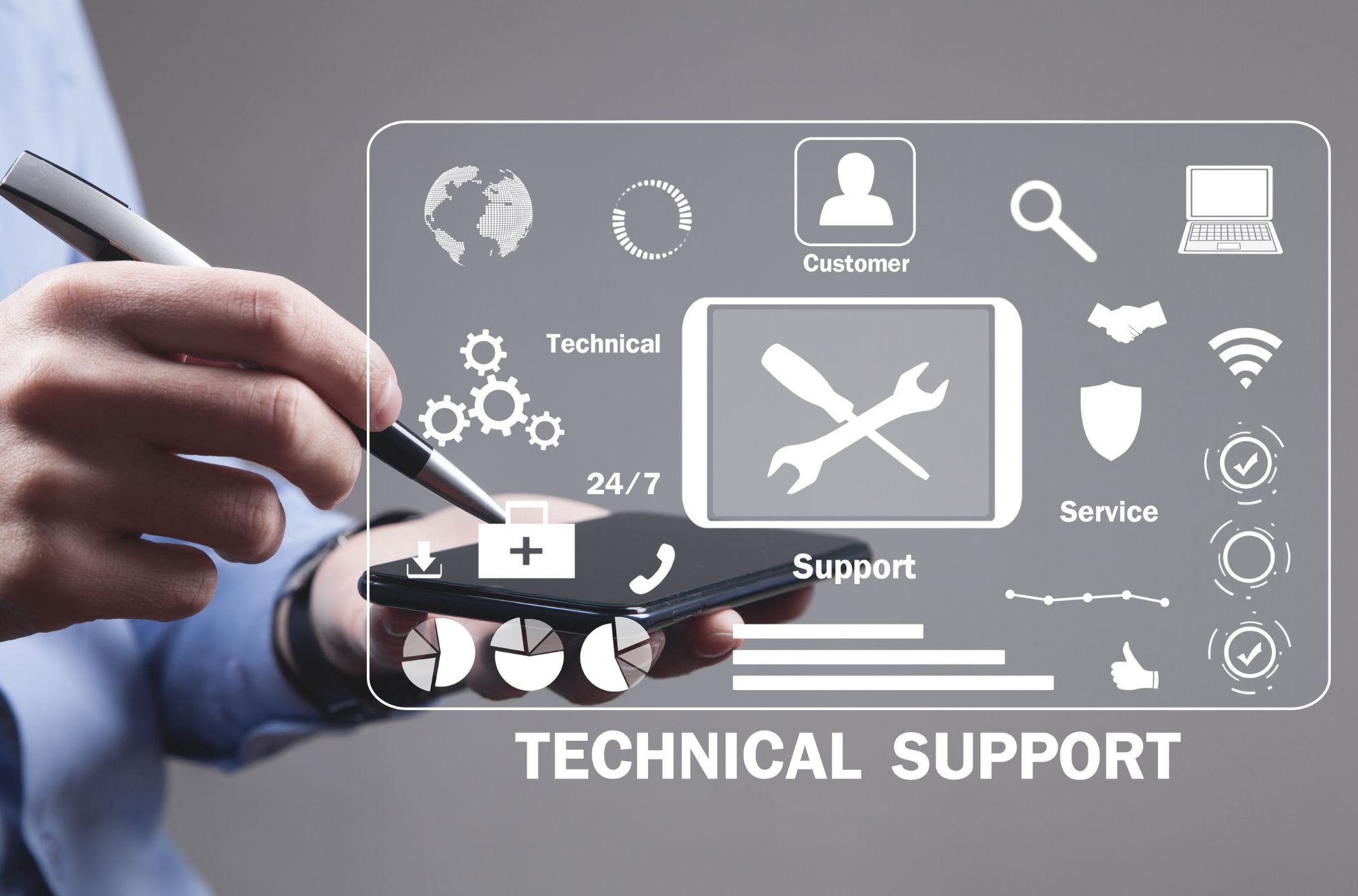 Technical Support Diagram With Phone And Hand In Background
