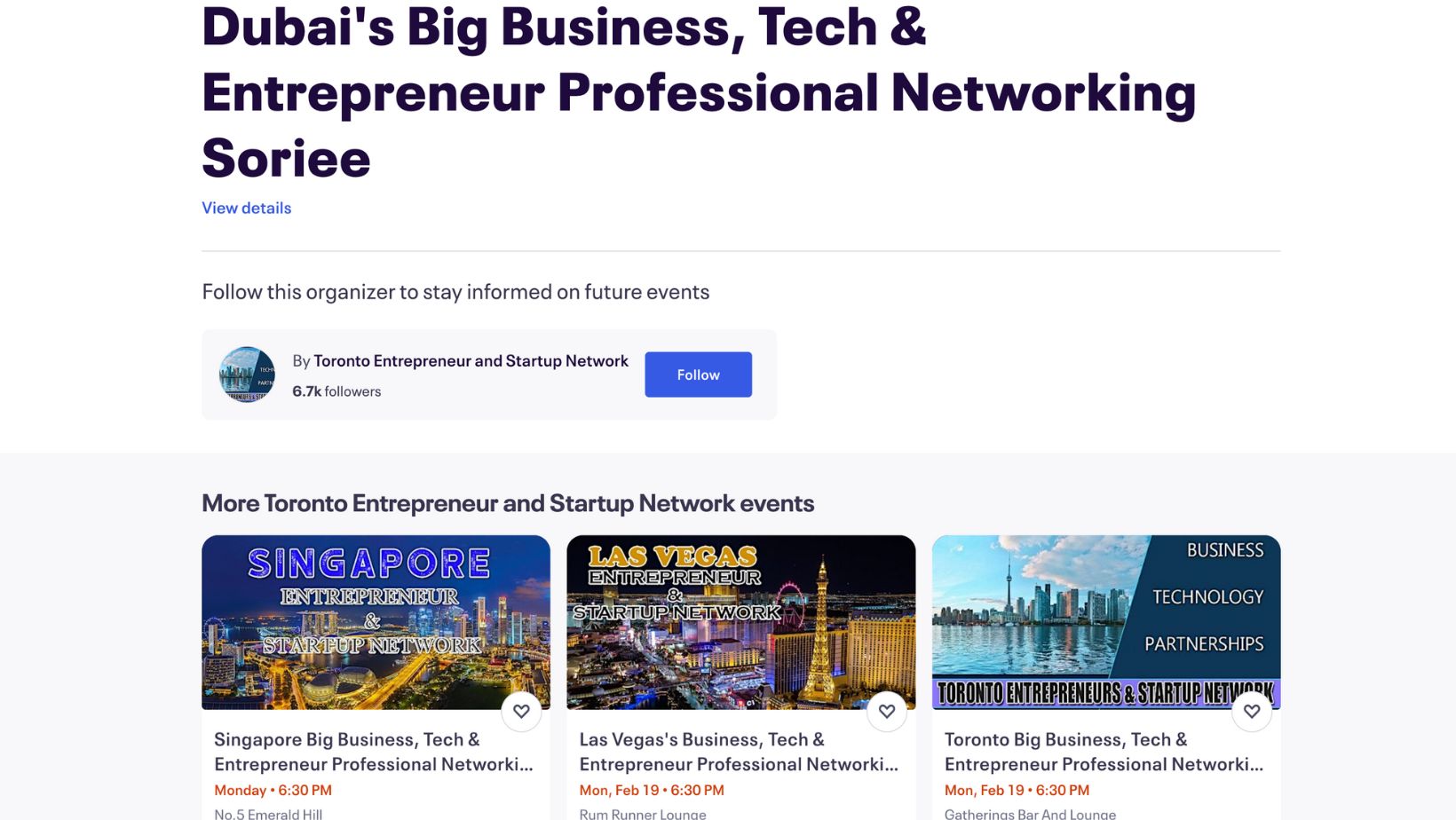 Screenshot Of Dubai's Big Business, Tech & Entrepreneur Professional Networking Soiree Webpage
