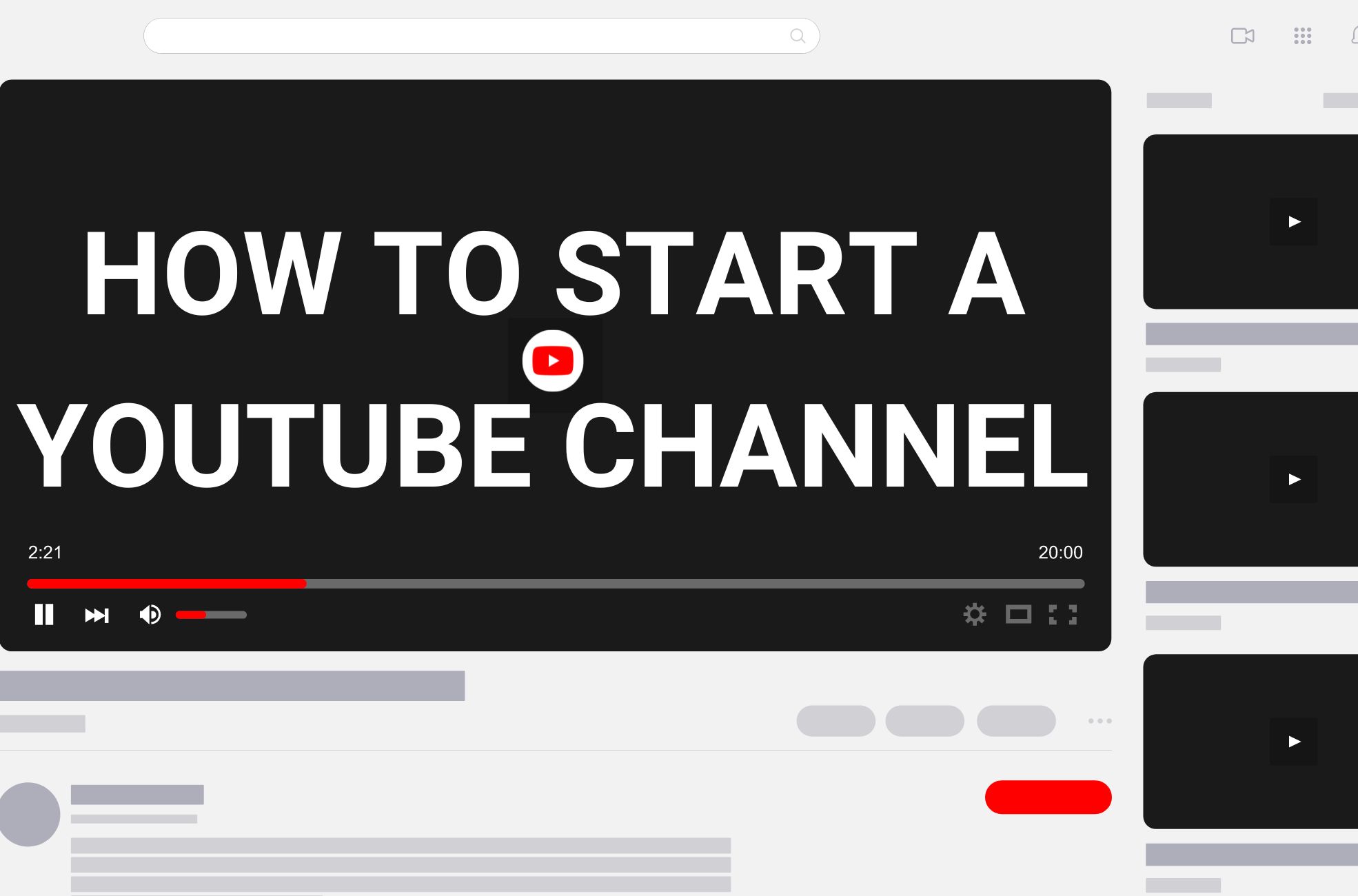 Title Page Youtube Screen Saying "How To Start A Youtube Channel"