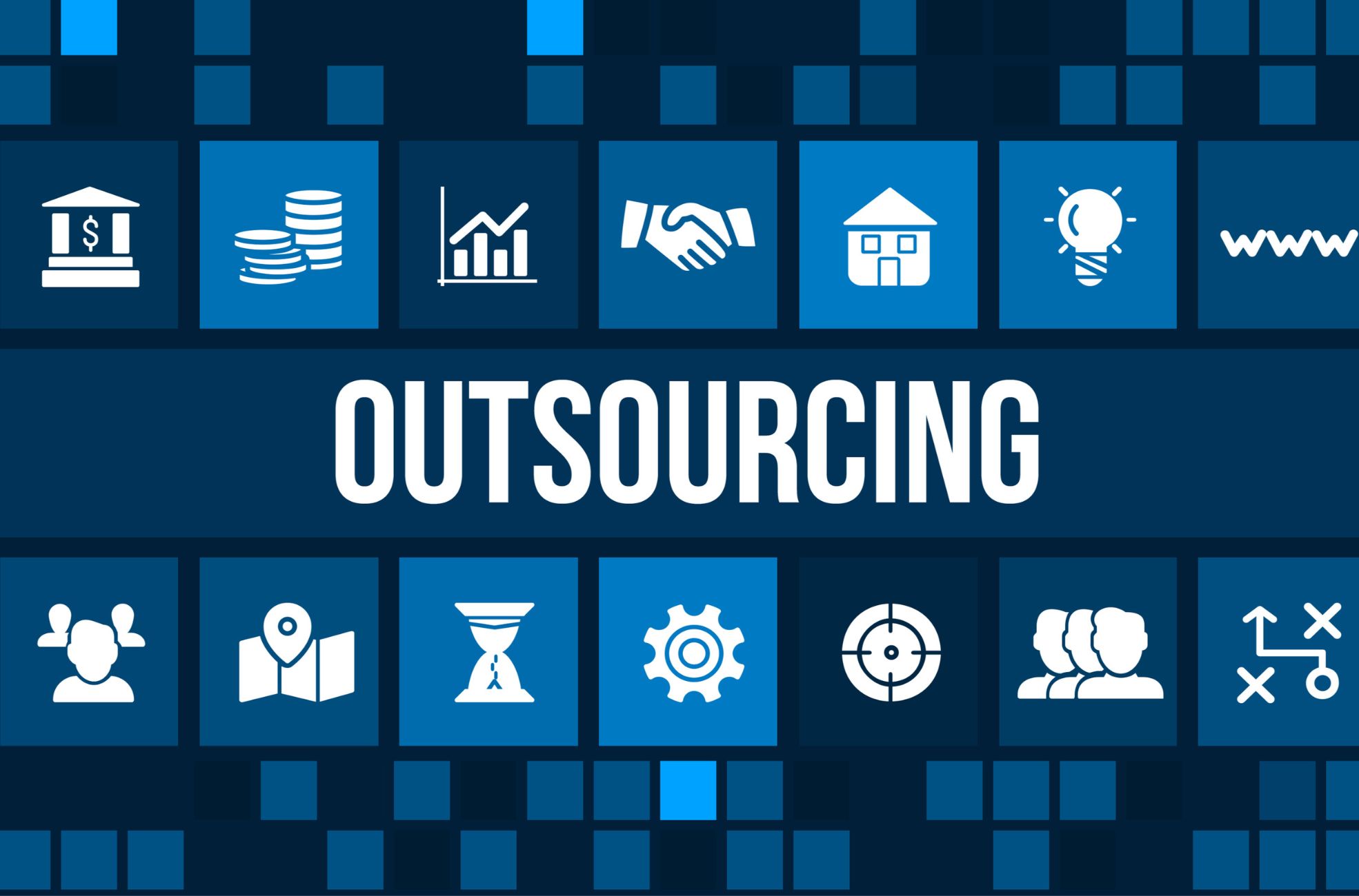 "Outsourcing" Title With Diagram Artwork