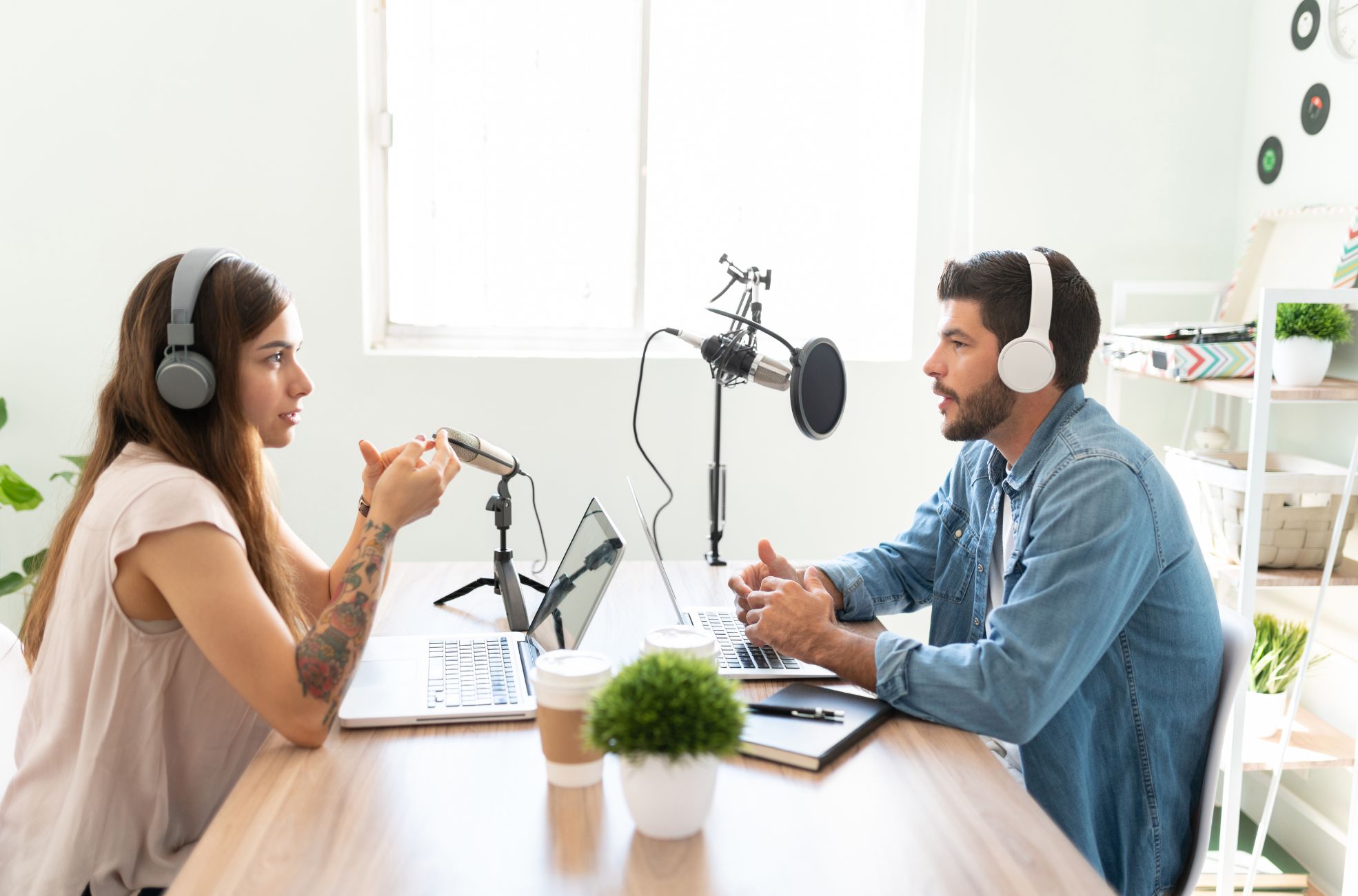 Man And Woman Doing A Podcast