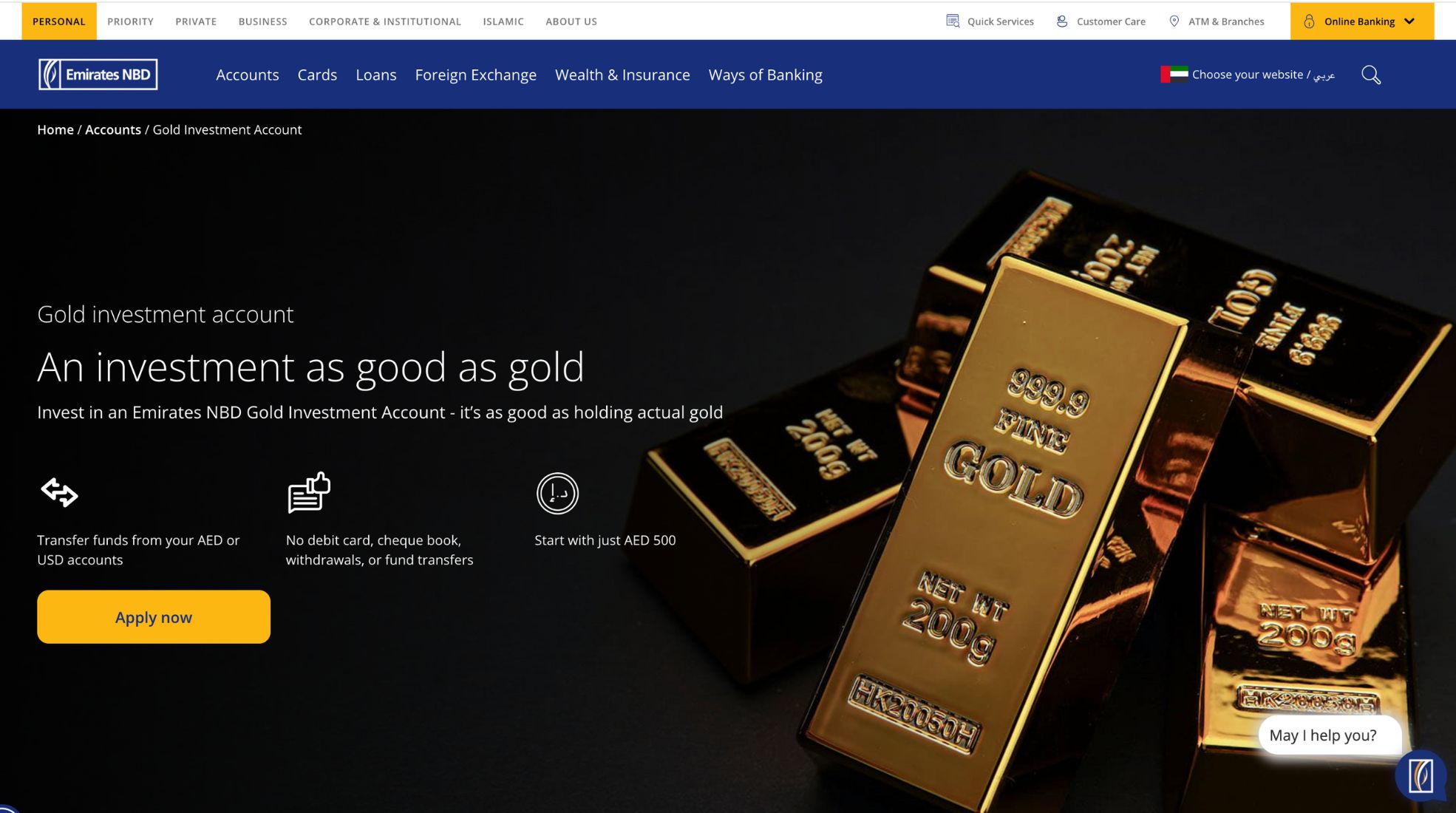 Screenshot Of Emirates NBD Gold Investments Website