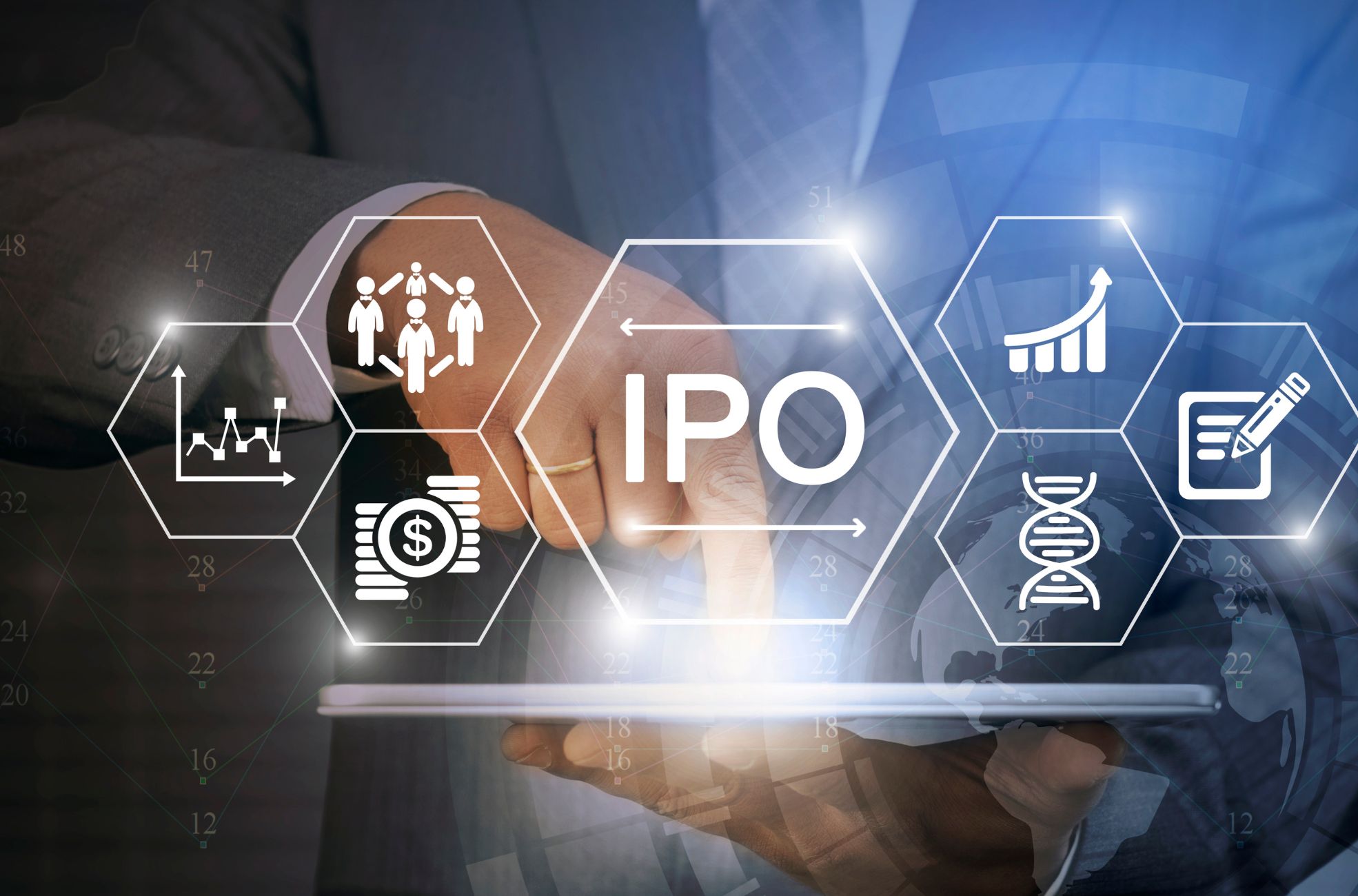 Businessman Pointing To IPO In Diagram