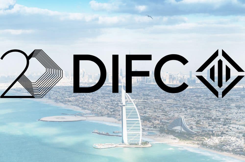 DIFC Logo And Dubai Cityscape