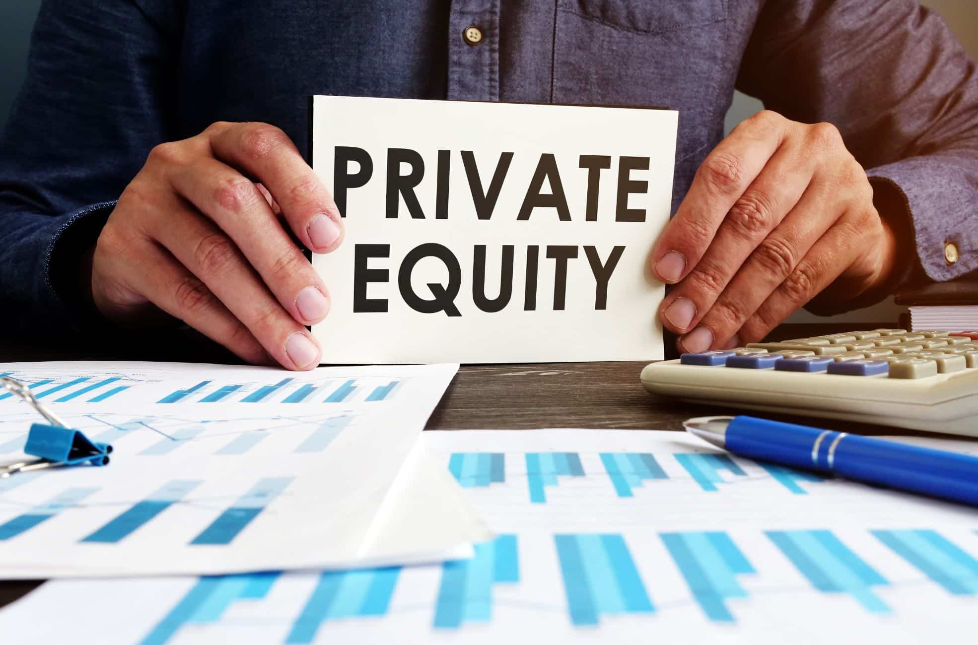 Private Equity Sign Held By Business Man